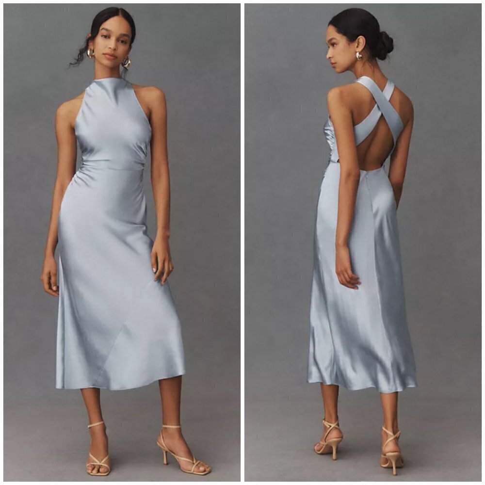 💕REFORMATION💕 Casette Silk Dress ~ Horizon Light Blue 6 NWT